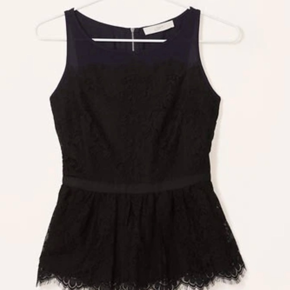 NWT LOFT Black Peplum Sleeveless Blouse with Lace Overlay SZ 6 Whimsygoth